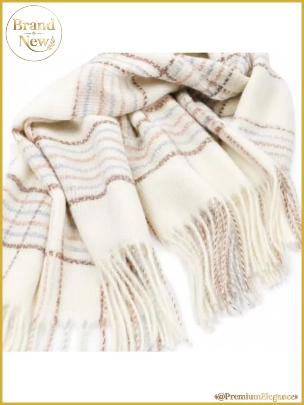 Oversized Plaid Winter Scarf Shawl Wrap with Tassels - Polyester Blend